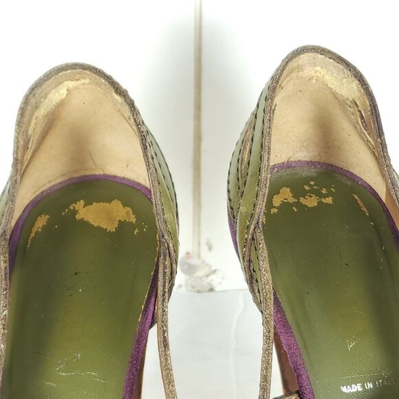 Prada Women's US6-6,5 EU37 Purple Multicolor Suede Leather Peep Toe Heels - Picture 12 of 16